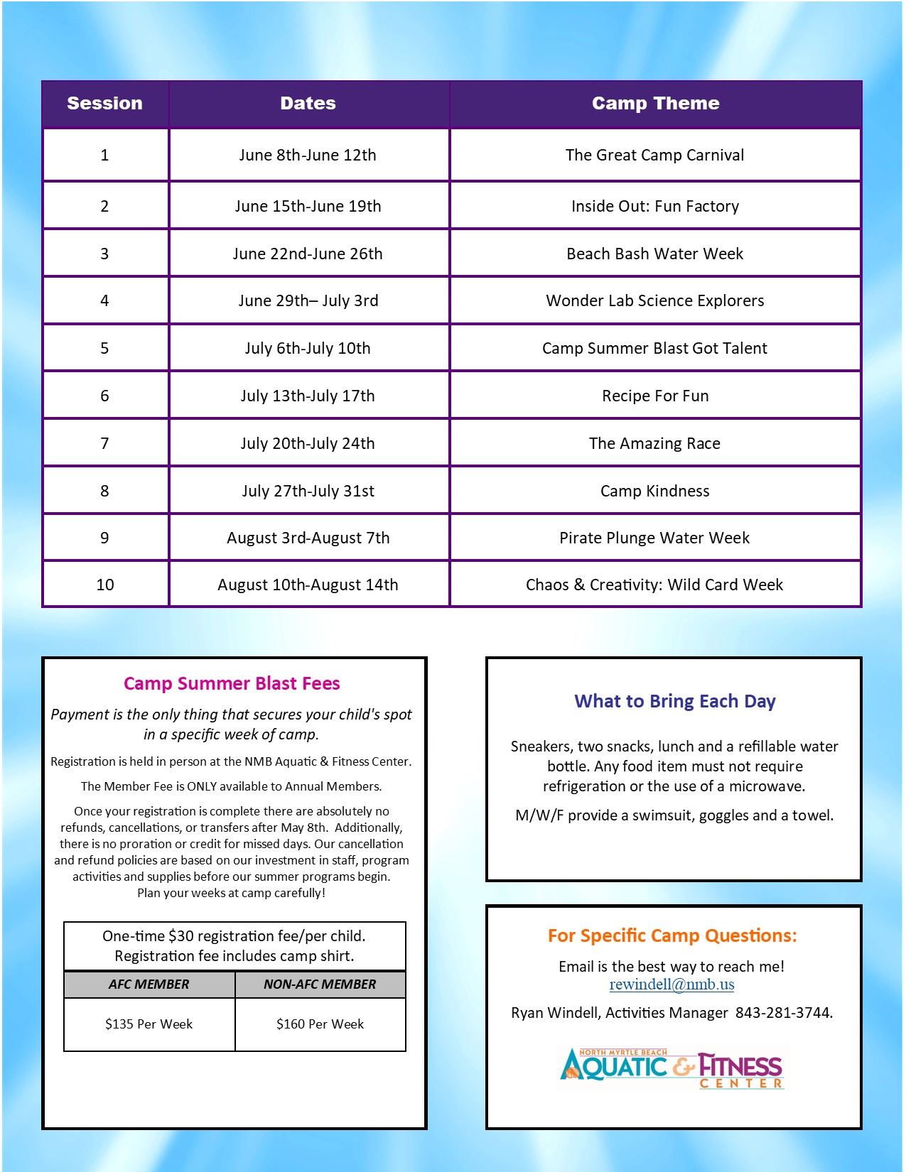 2026 Camp Summer Blast Flyer Back